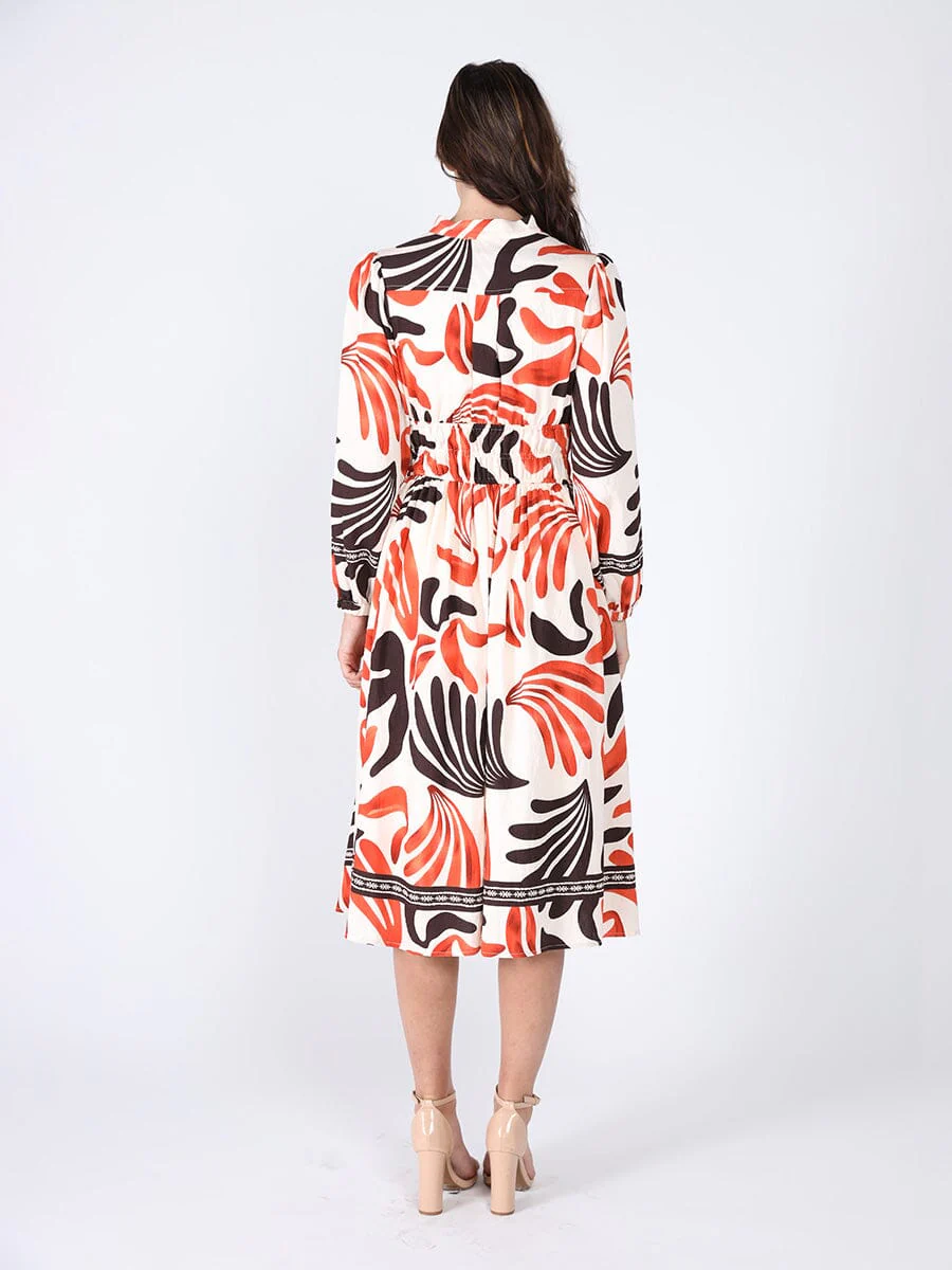 Elastic Waist Long Sleeve Printed Dress - Image 8