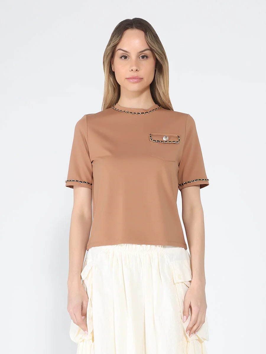 Embellished Chain Link Trim Short Sleeve Top - Image 13