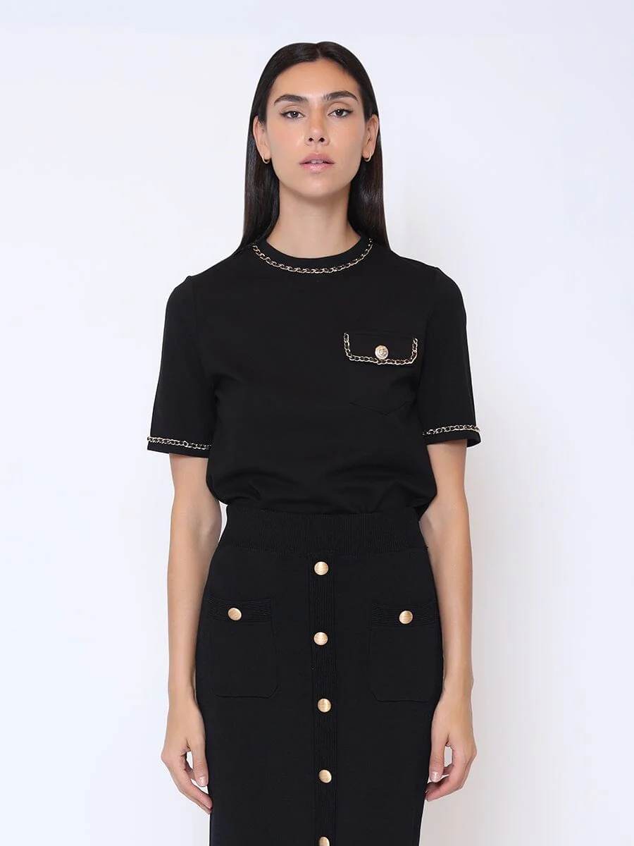 Embellished Chain Link Trim Short Sleeve Top - Image 17