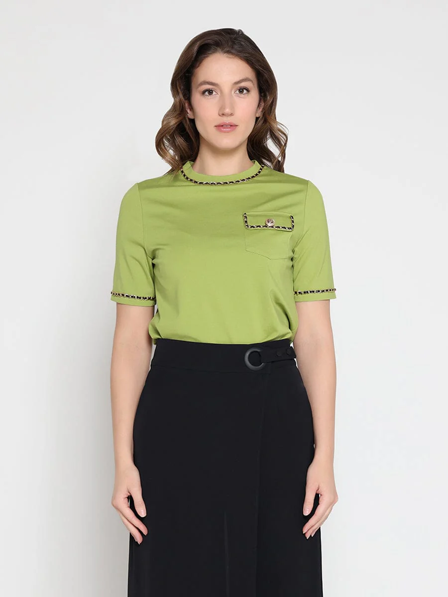 Embellished Chain Link Trim Short Sleeve Top - Image 9