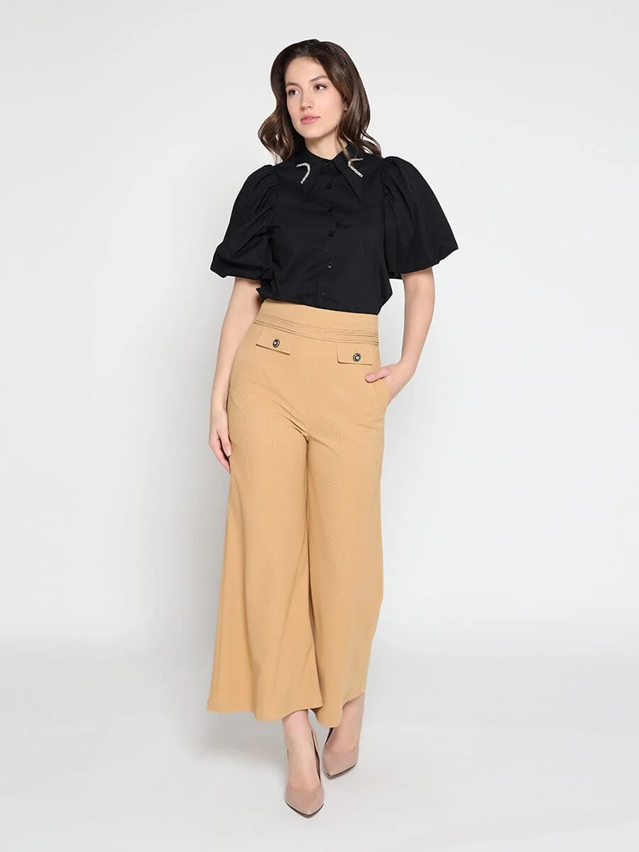 Embellished Pockets High Waist Wide Leg Pants - Image 10