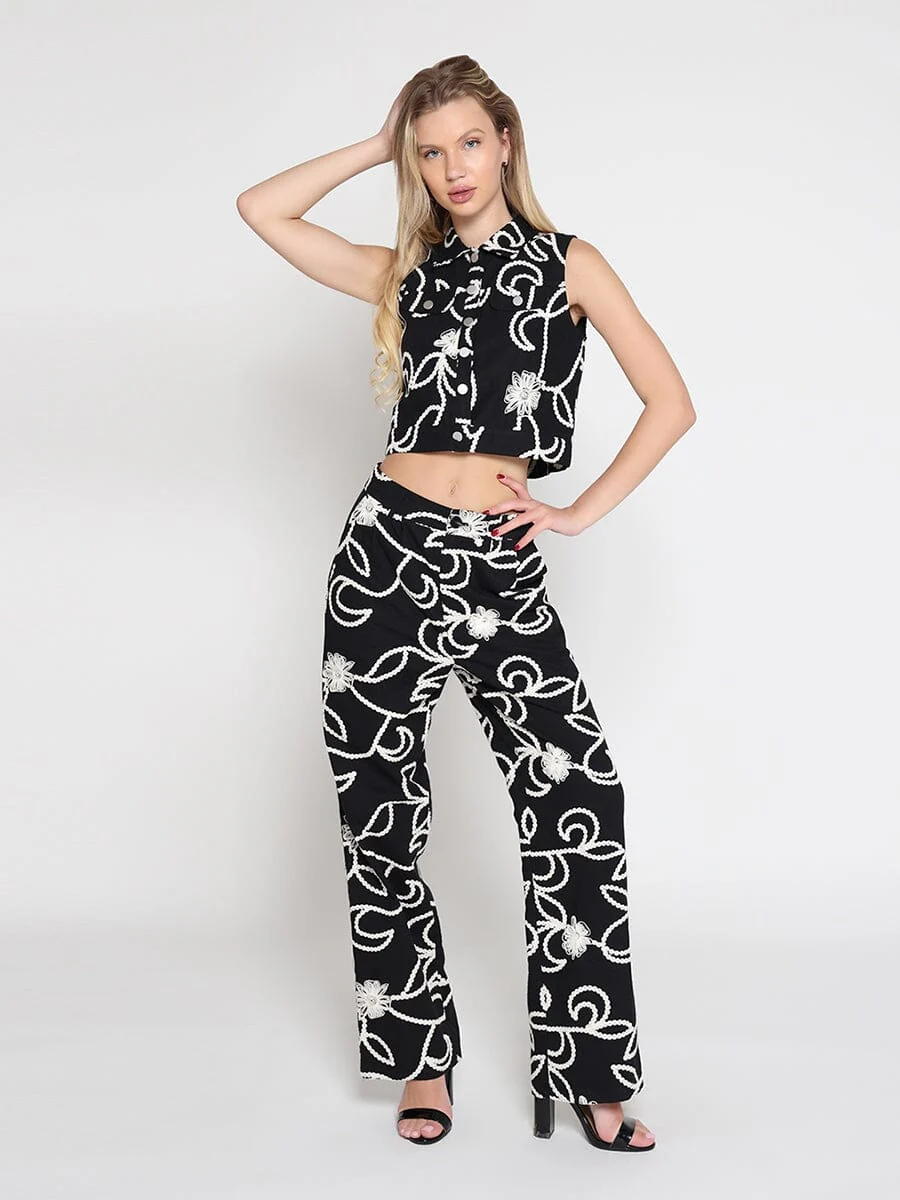 Emboidered straight fit pants - Image 2