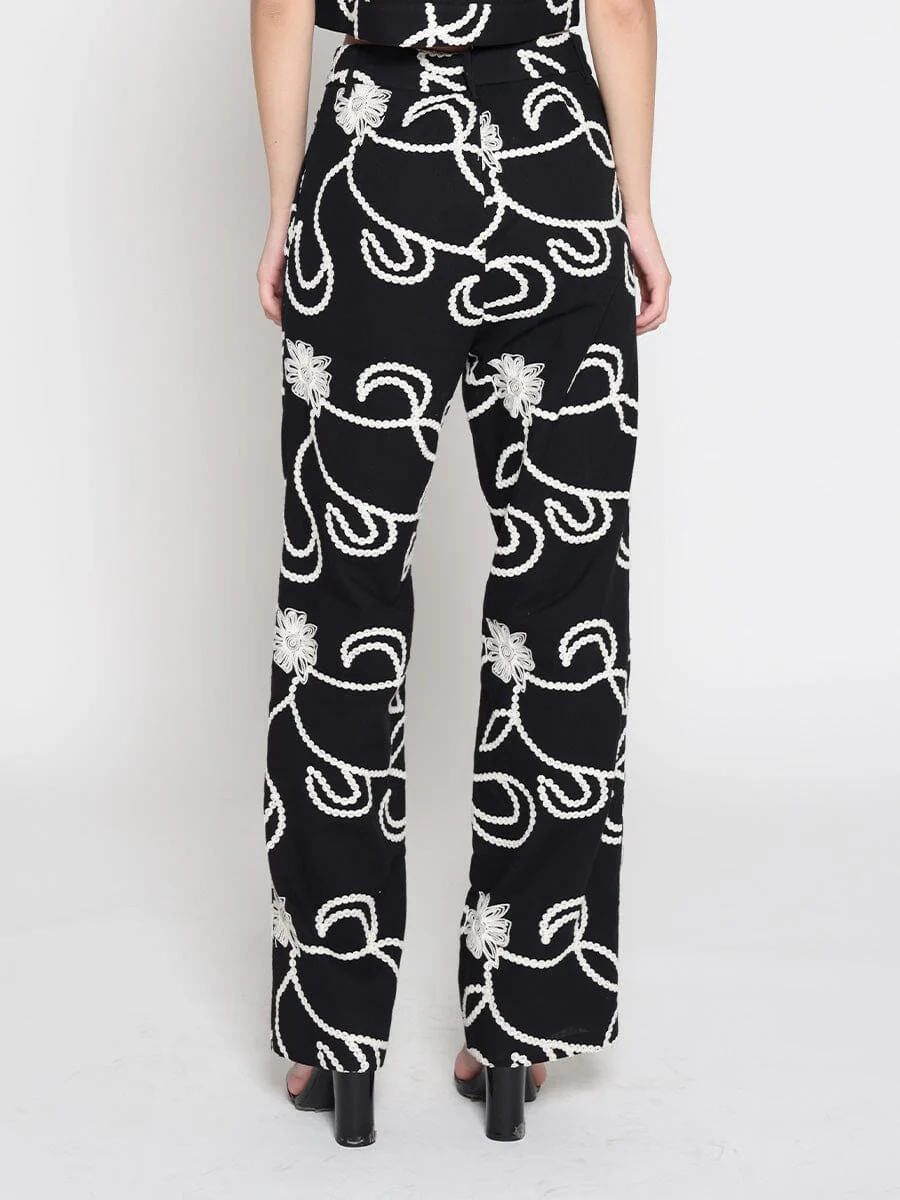 Emboidered straight fit pants - Image 4