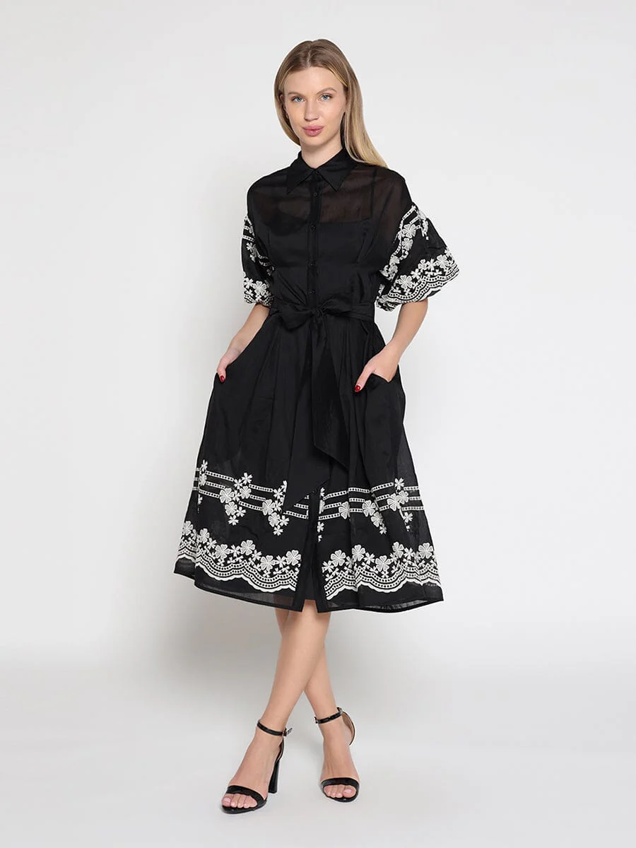 Embroidered sleeve &skirt bottom puff sleeve dress - Image 2