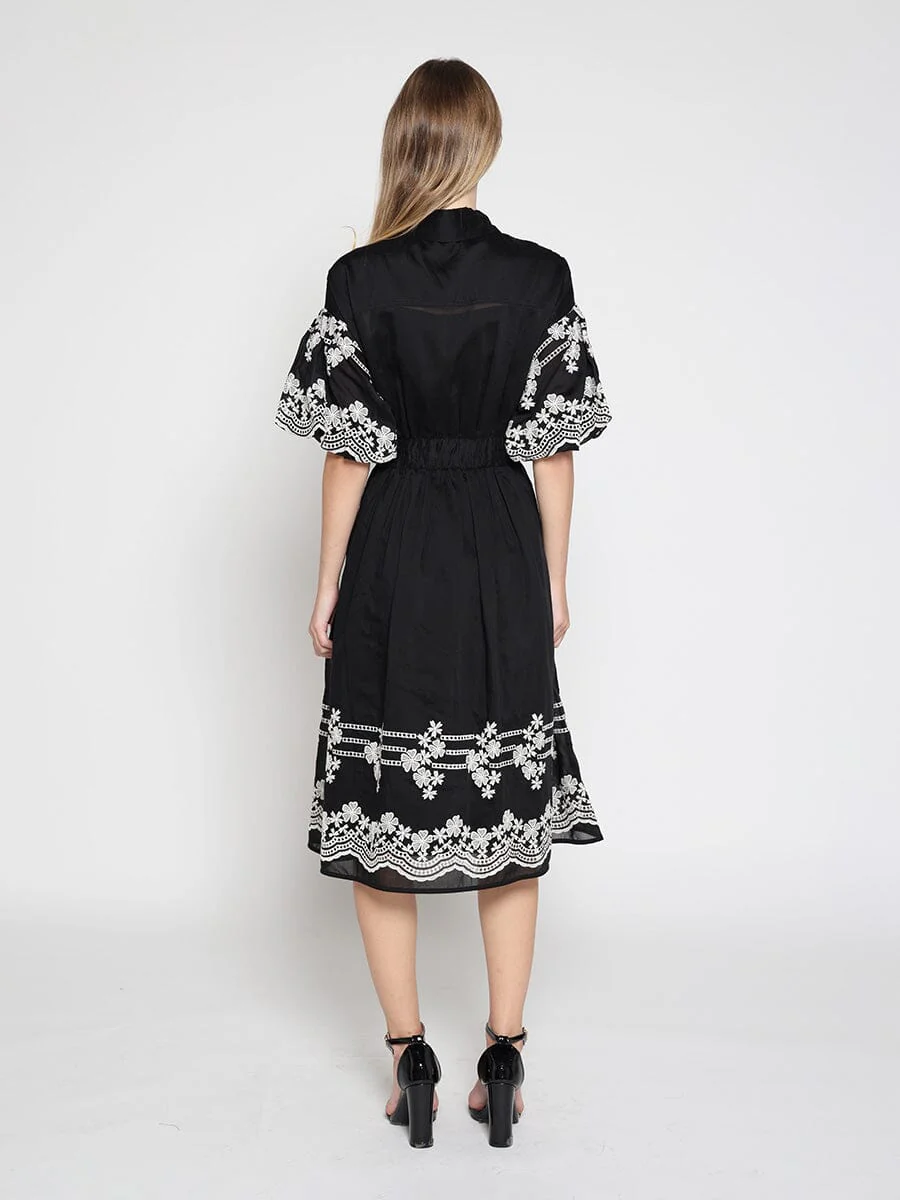 Embroidered sleeve &skirt bottom puff sleeve dress - Image 4