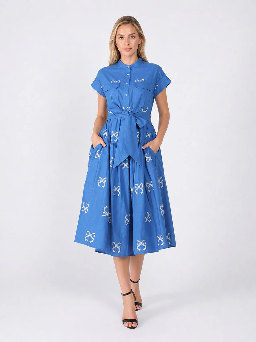 Embroideried sleeveless belt dress - Image 2