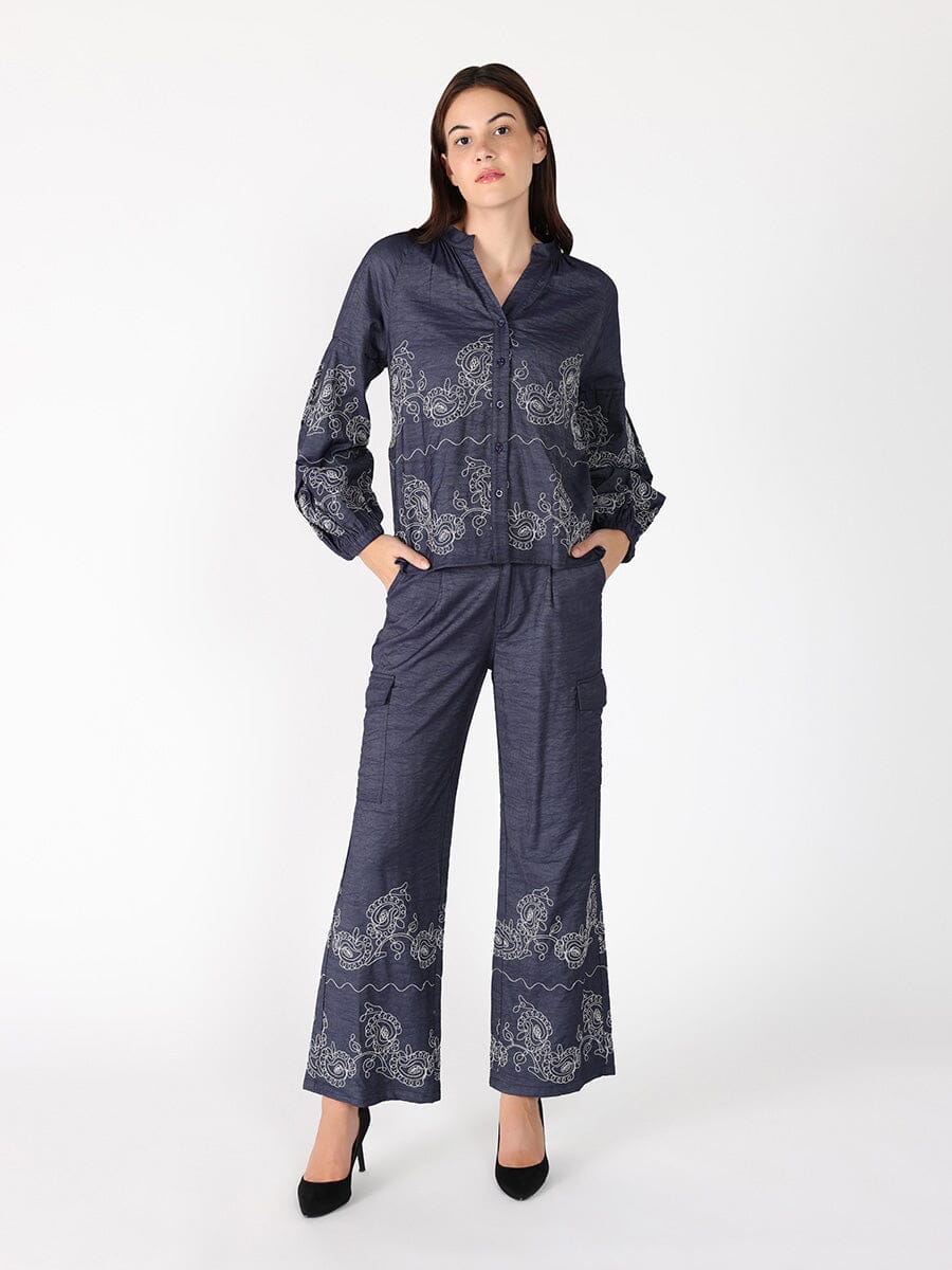Embroidery Work V-neck Long Sleeve Top - Image 2