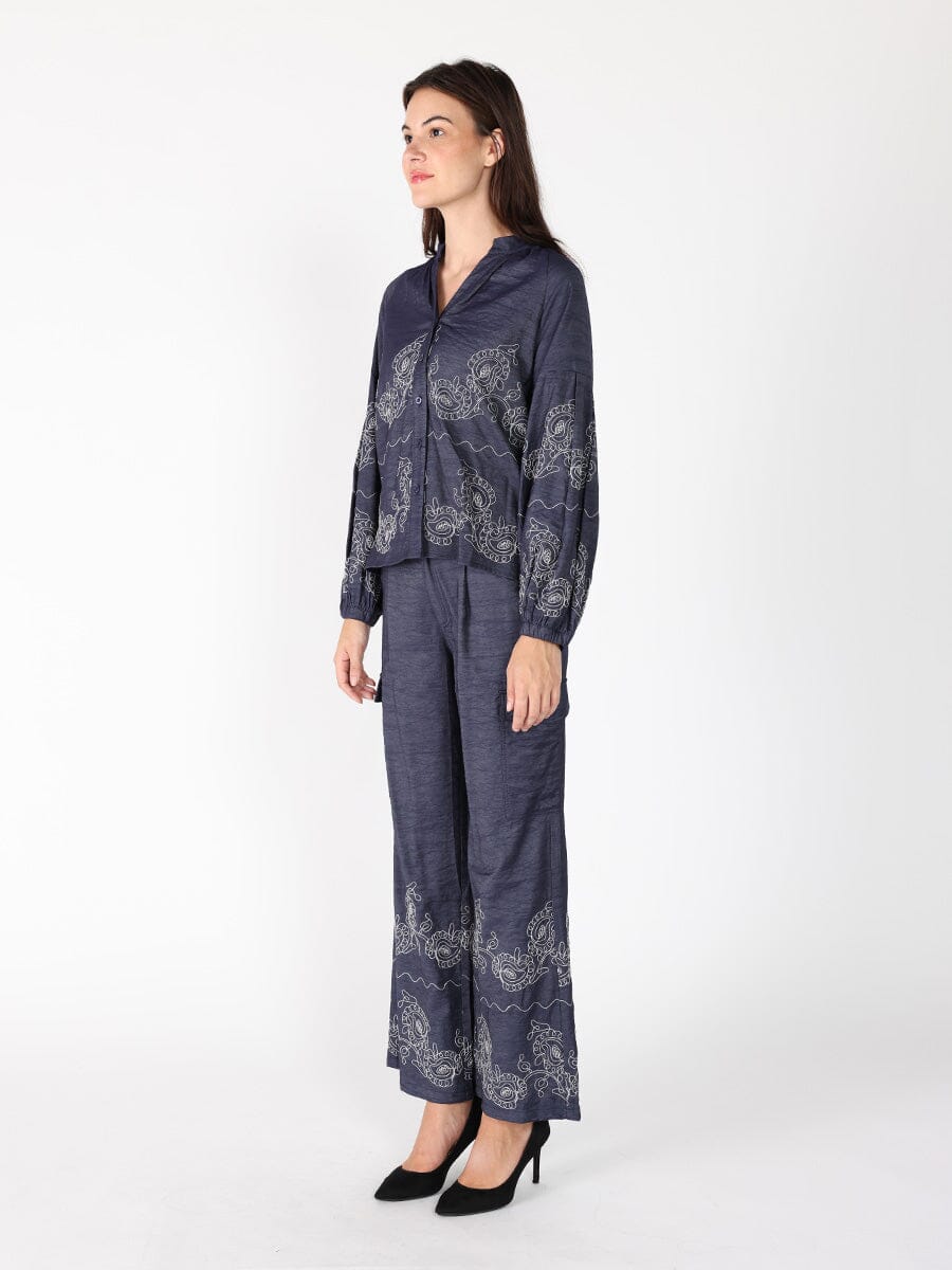 Embroidery Work V-neck Long Sleeve Top - Image 3