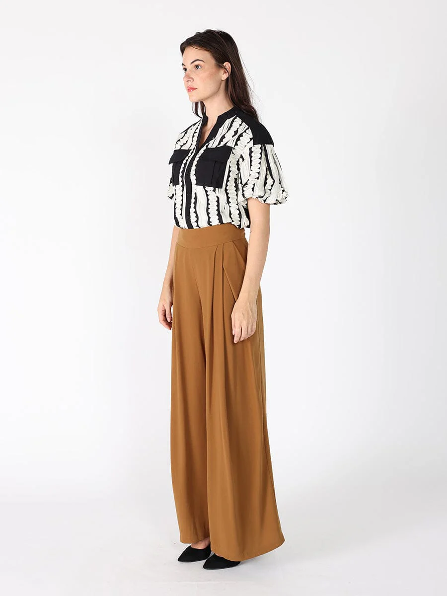 Emroidered Band V-Neck Puffed Sleeve Top - Image 3