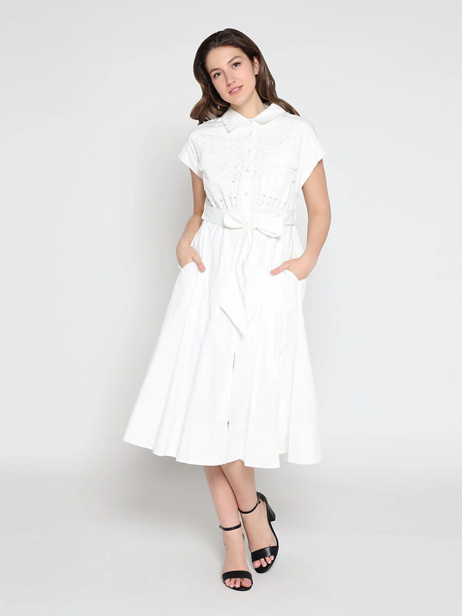 Eyelet And Solid Fabric Belt Dress - Image 10