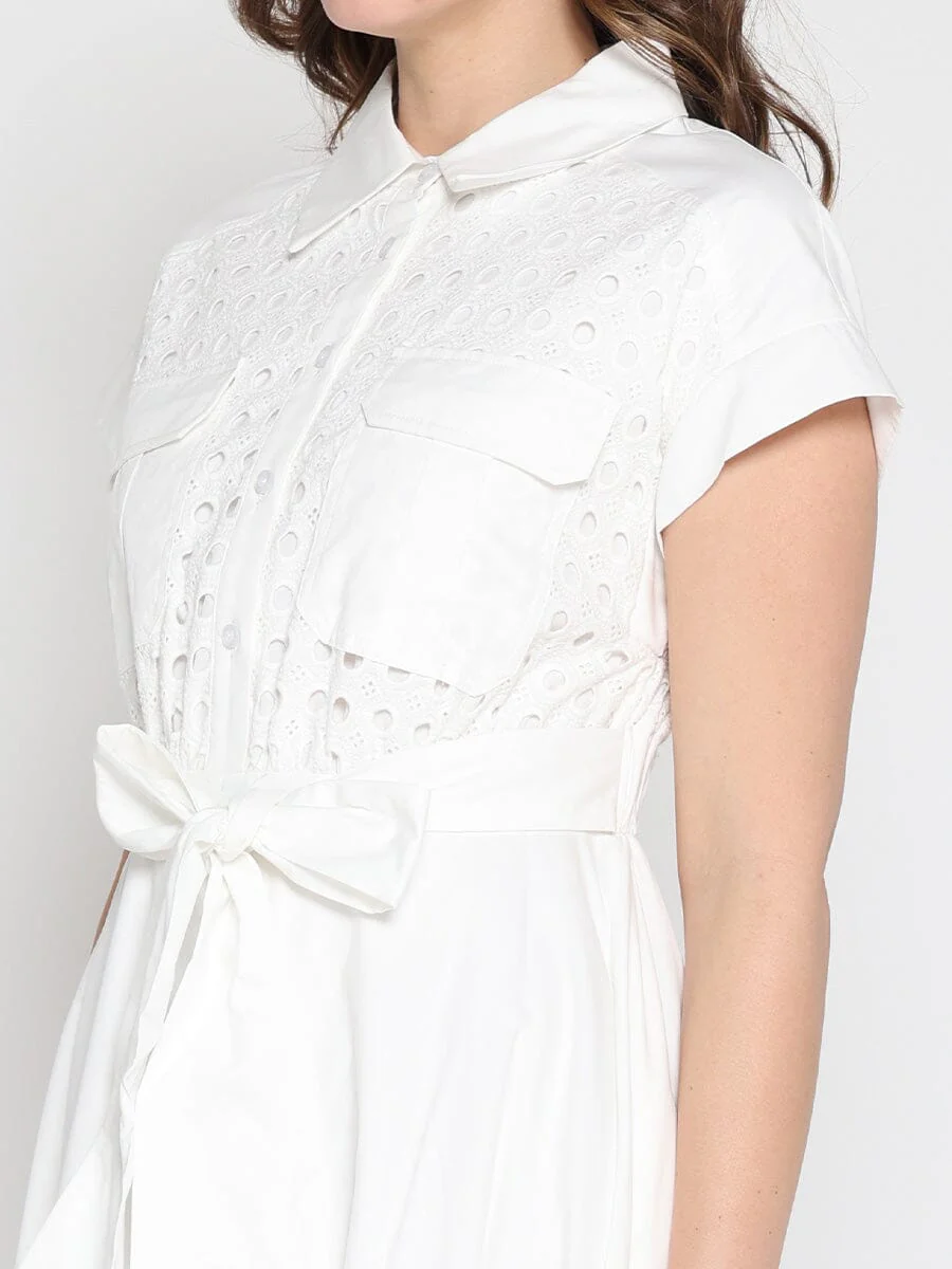 Eyelet And Solid Fabric Belt Dress - Image 11