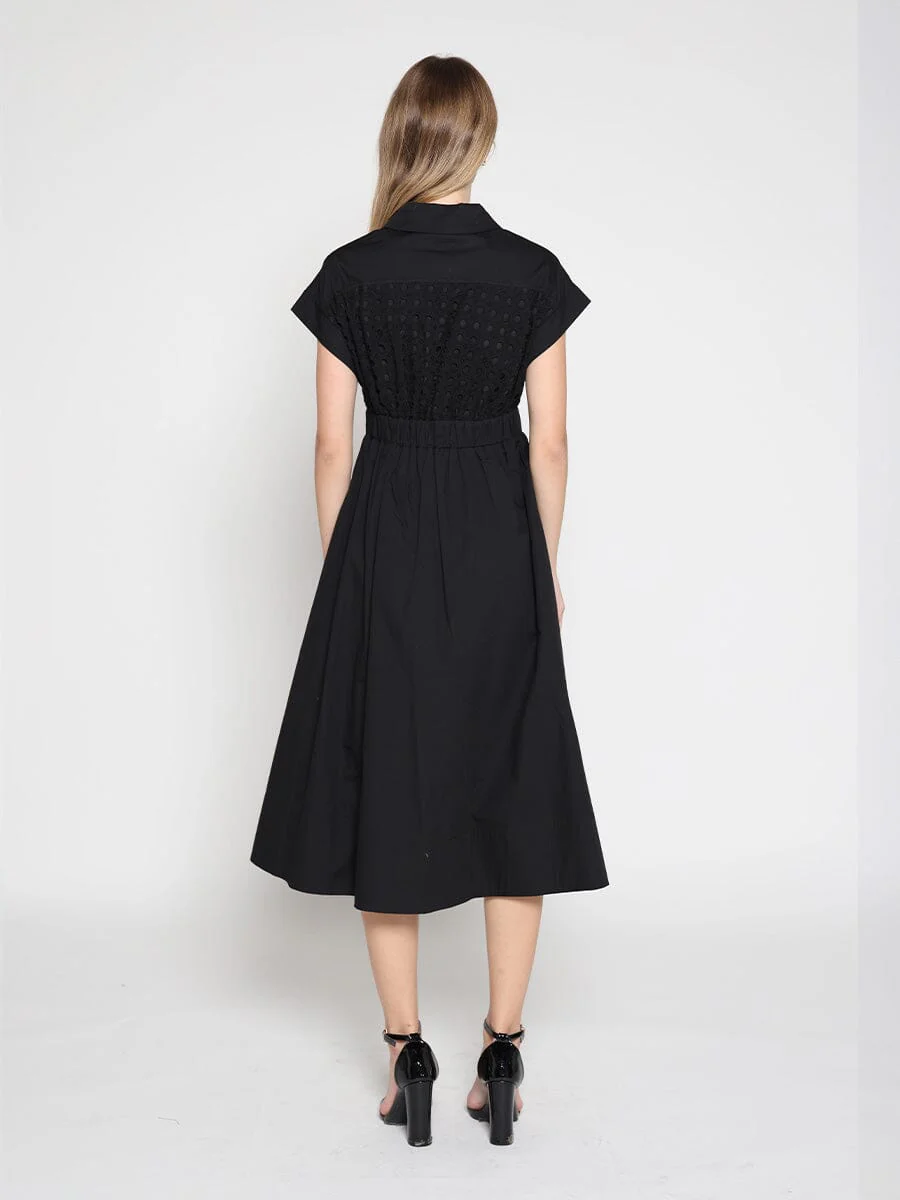 Eyelet And Solid Fabric Belt Dress - Image 4