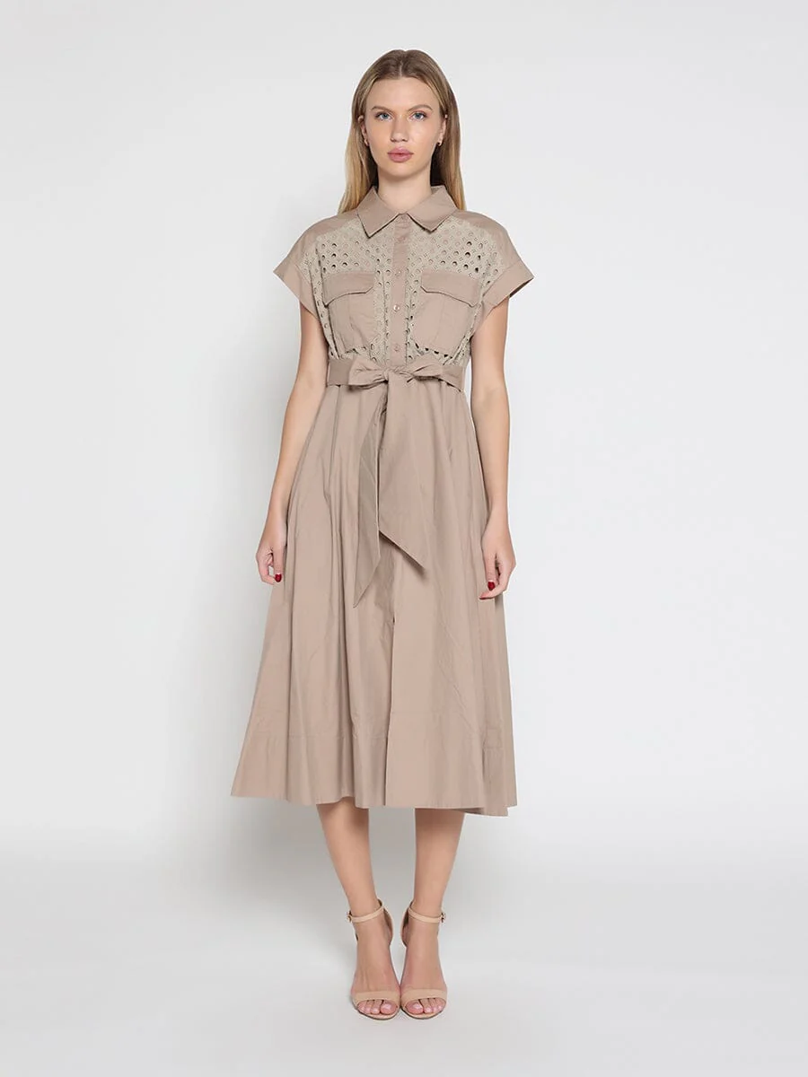 Eyelet And Solid Fabric Belt Dress - Image 5