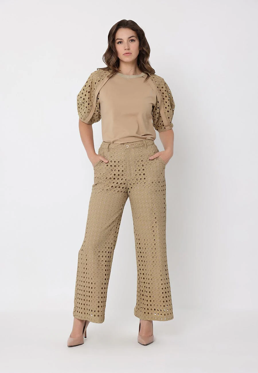 Eyelet Embroidered Wide-Leg Pants - Image 2