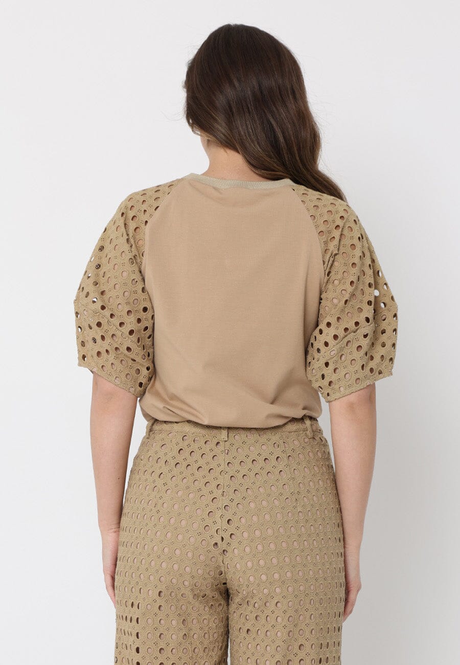 Eyelet sleeve and solid body crew neck top - Image 4