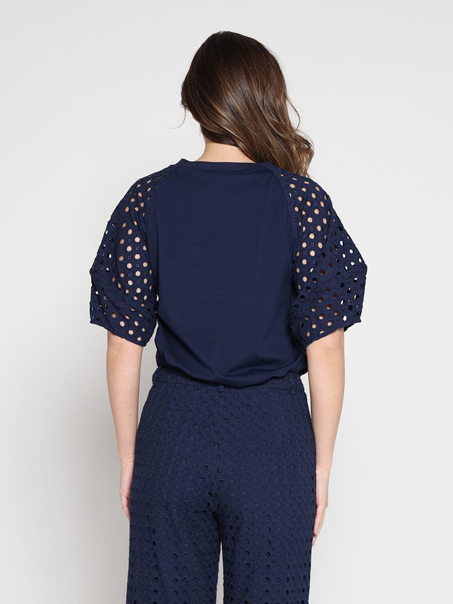 Eyelet sleeve and solid body crew neck top - Image 8