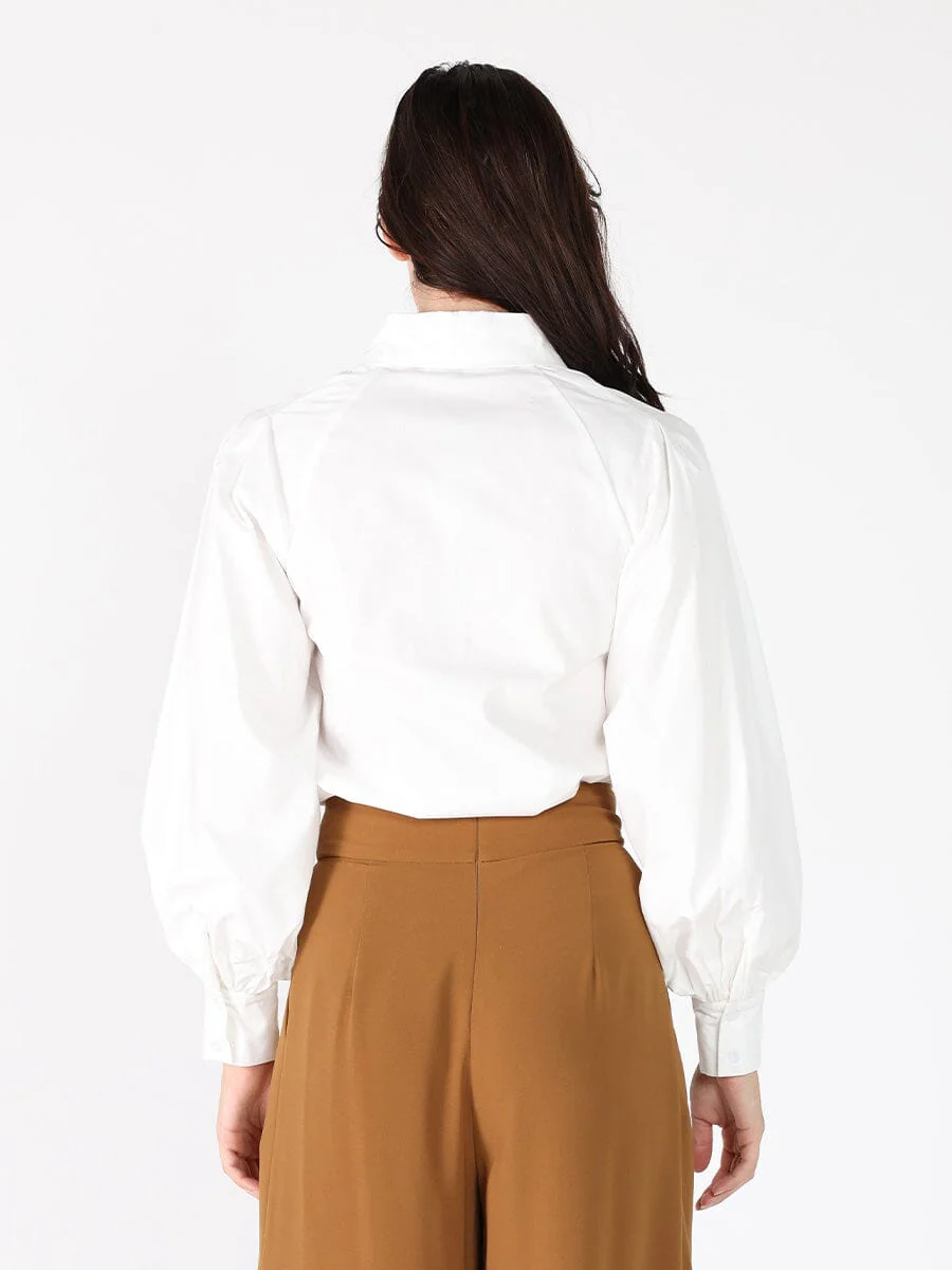 Floral-Appliqué Collared Long Sleeve Top - Image 4