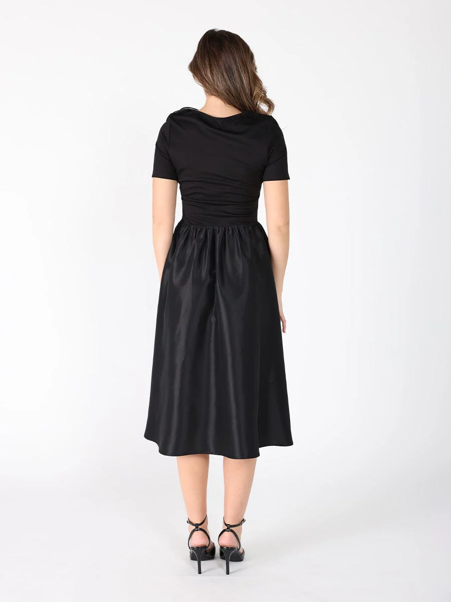 Floral Applique Satin & Cotton Fabric Dress - Image 4
