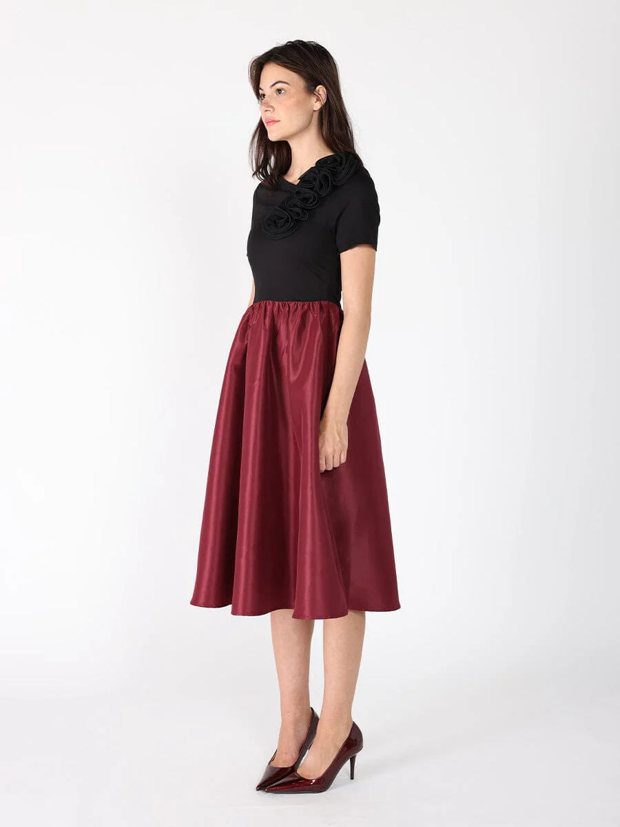 Floral Applique Satin & Cotton Fabric Dress - Image 7