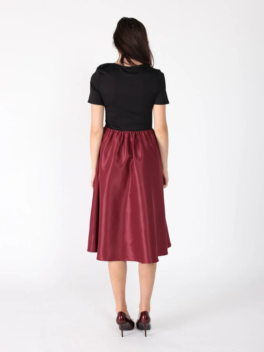 Floral Applique Satin & Cotton Fabric Dress - Image 8