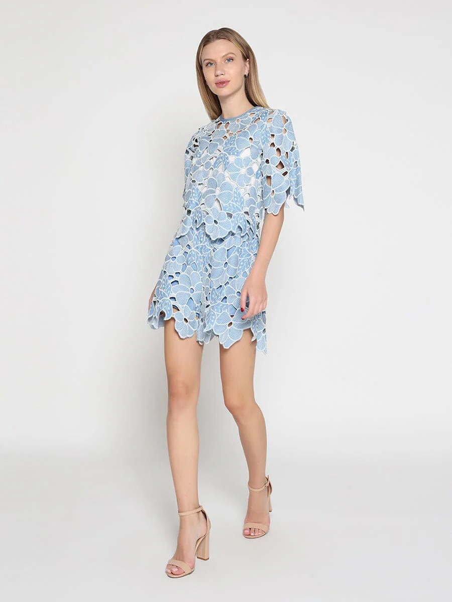 Floral Denim Lace Linen Short Pant - Image 2