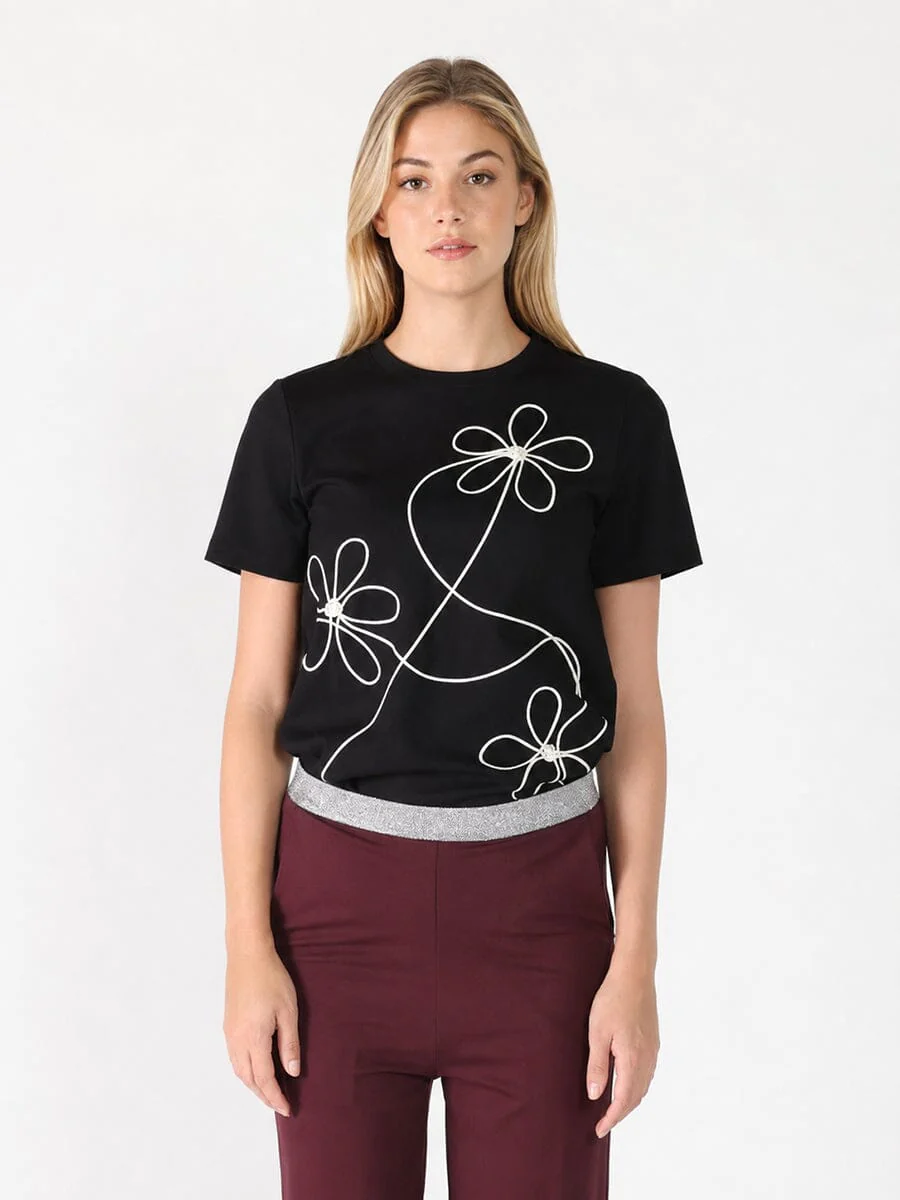 Floral Embroidered Crew Neck Top