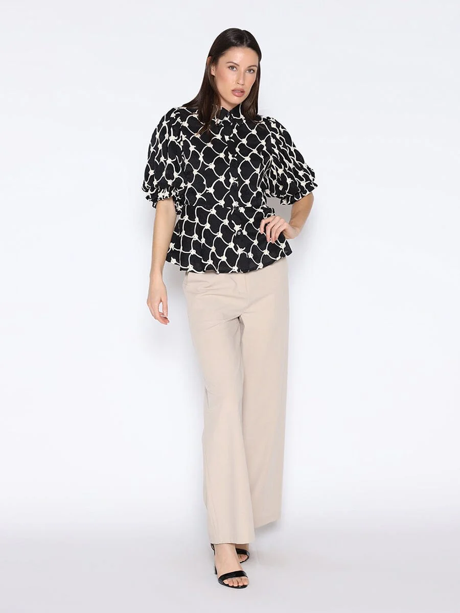 Floral Embroidered Puff Sleeve Peplum Top - Image 2