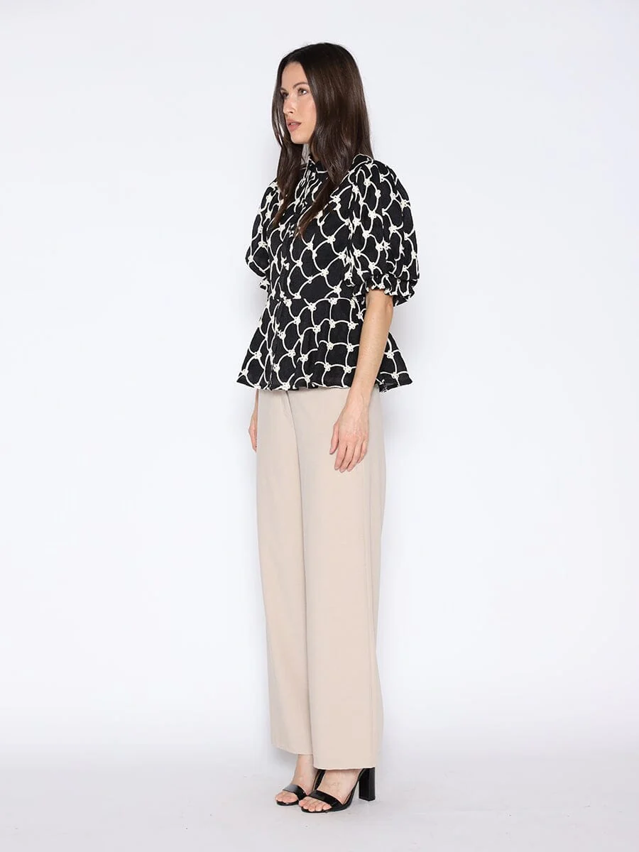 Floral Embroidered Puff Sleeve Peplum Top - Image 3