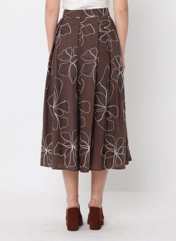Floral Embroidery Pleated A-Line Skirt - Image 4