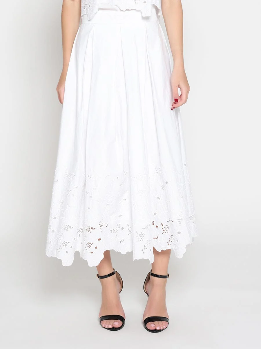 Floral Lace Embroidered Hem A-Line Maxi Skirt