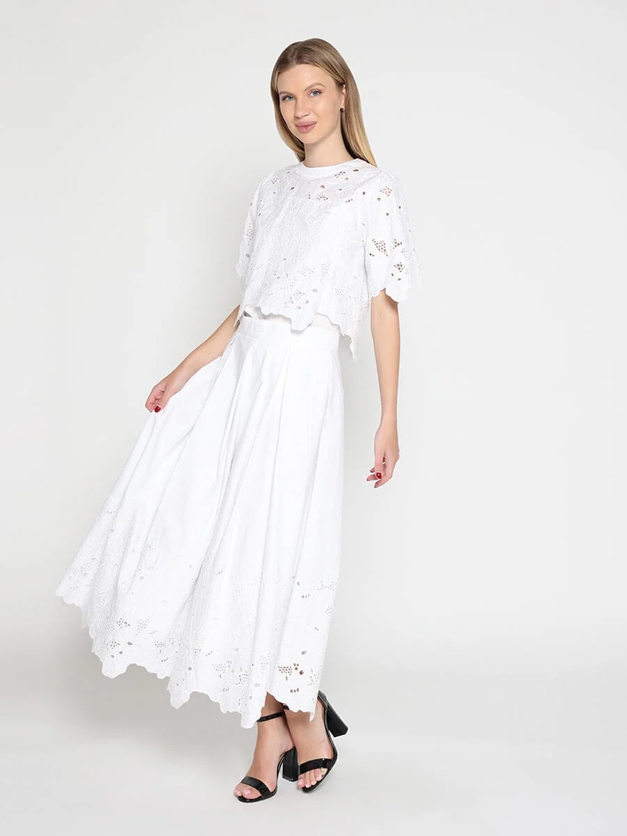Floral Lace Embroidered Hem A-Line Maxi Skirt - Image 2