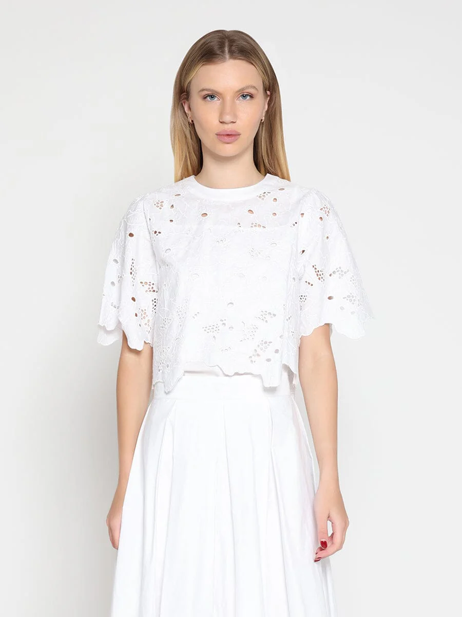 Floral Lace Embroidered Short Sleeve Crop Top