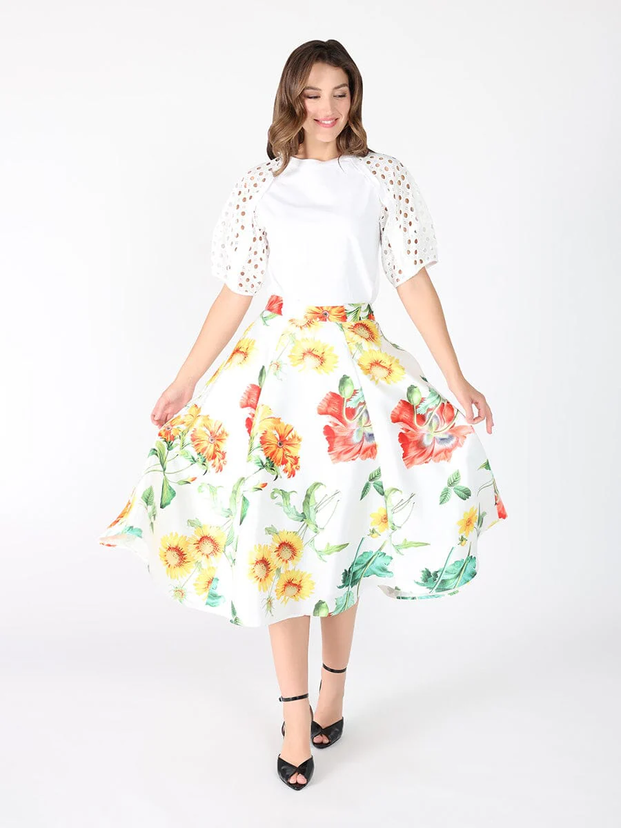 Floral Print A-line Midi Skirt - Image 2