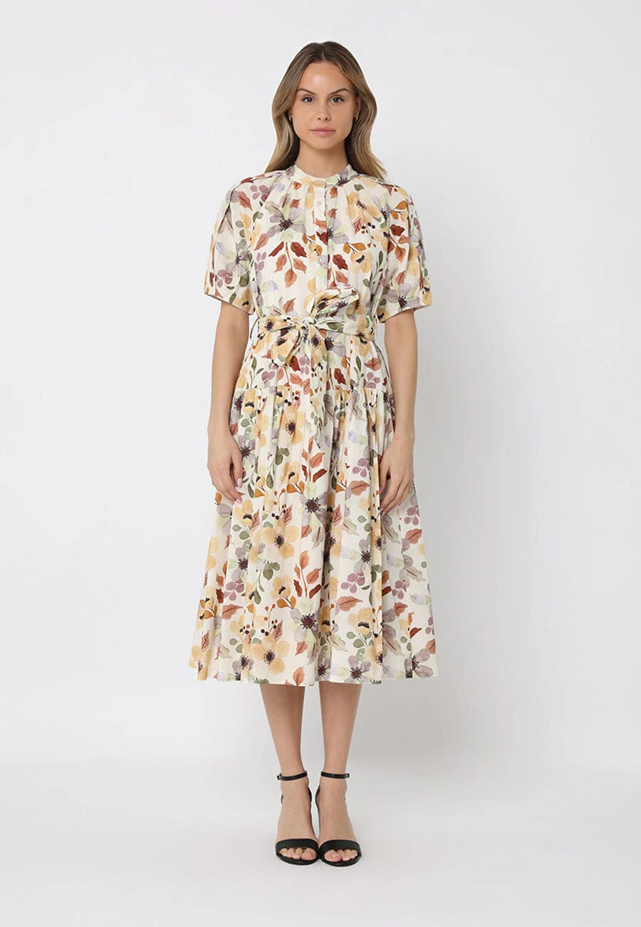 Floral print belt dress