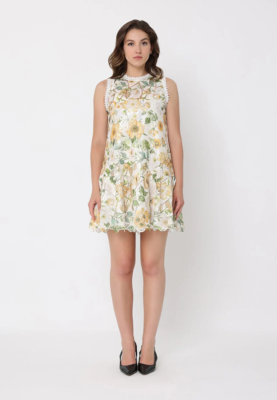 Floral Print Lace Detailed Relaxed Fit Dress