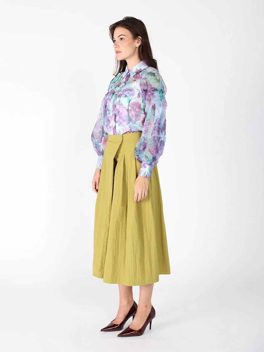 Floral print mesh puffed sleeve shirt top - Image 3