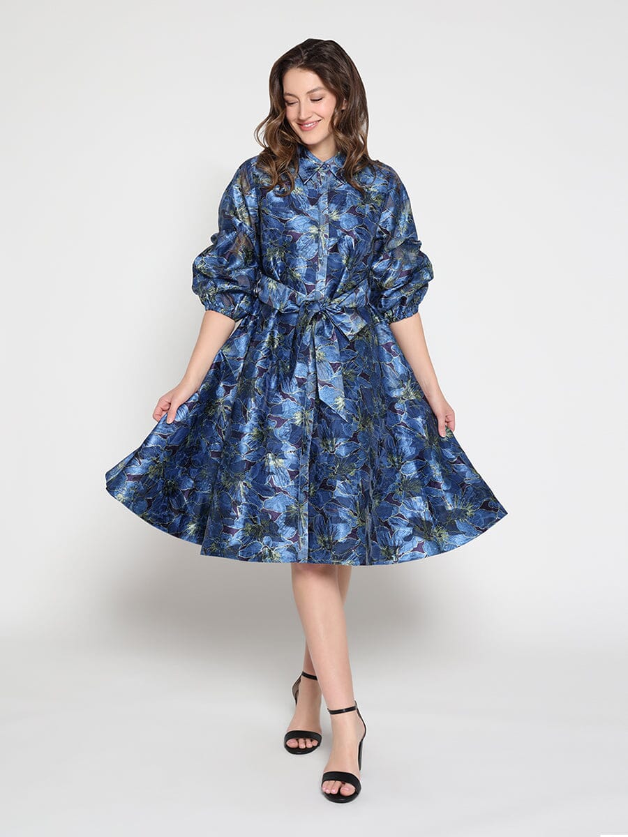 Floral print pinched detail sleeve midi dress - Image 2
