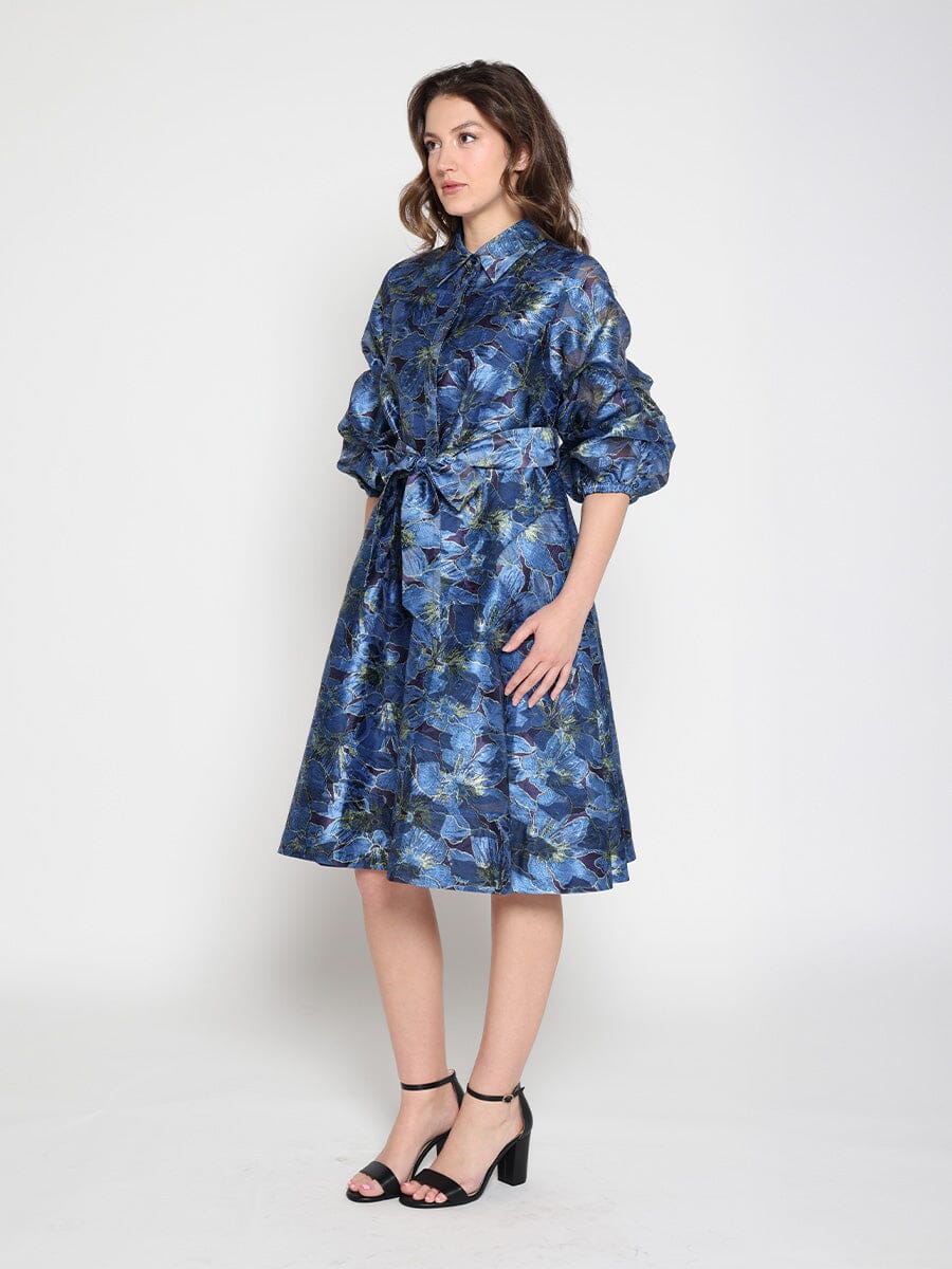 Floral print pinched detail sleeve midi dress - Image 3