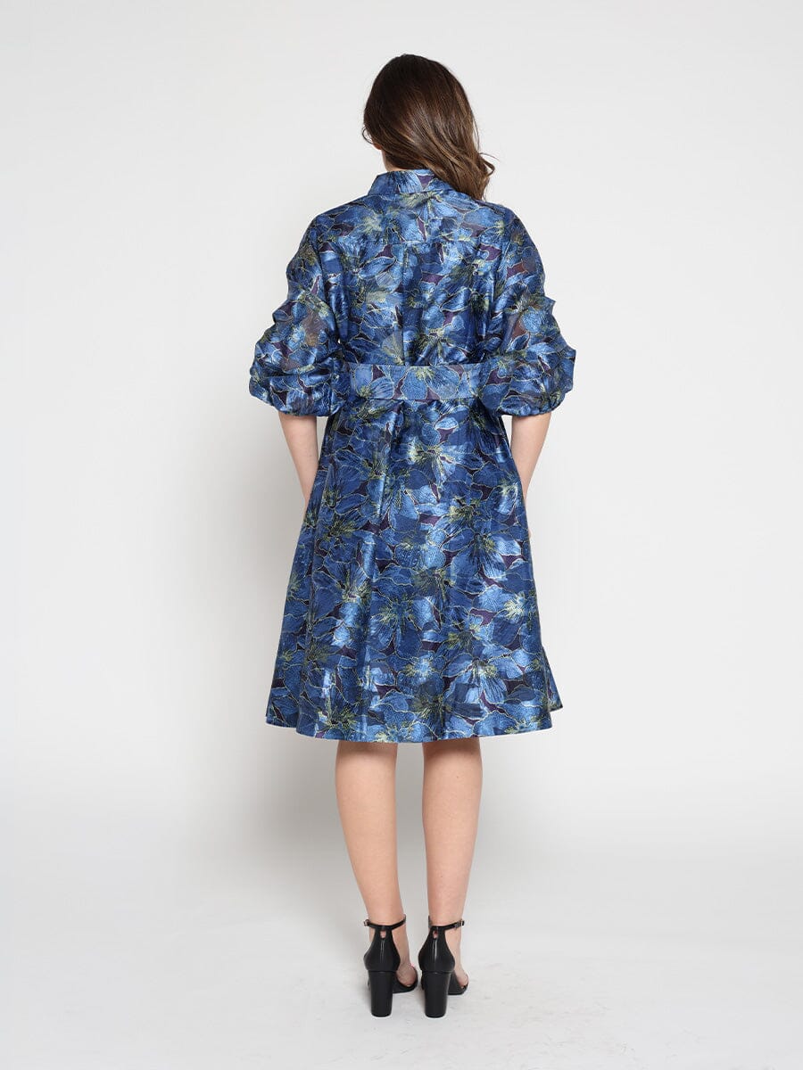 Floral print pinched detail sleeve midi dress - Image 4