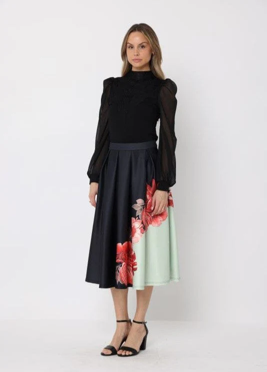 Floral Print Pleated A-line Skirt - Image 3