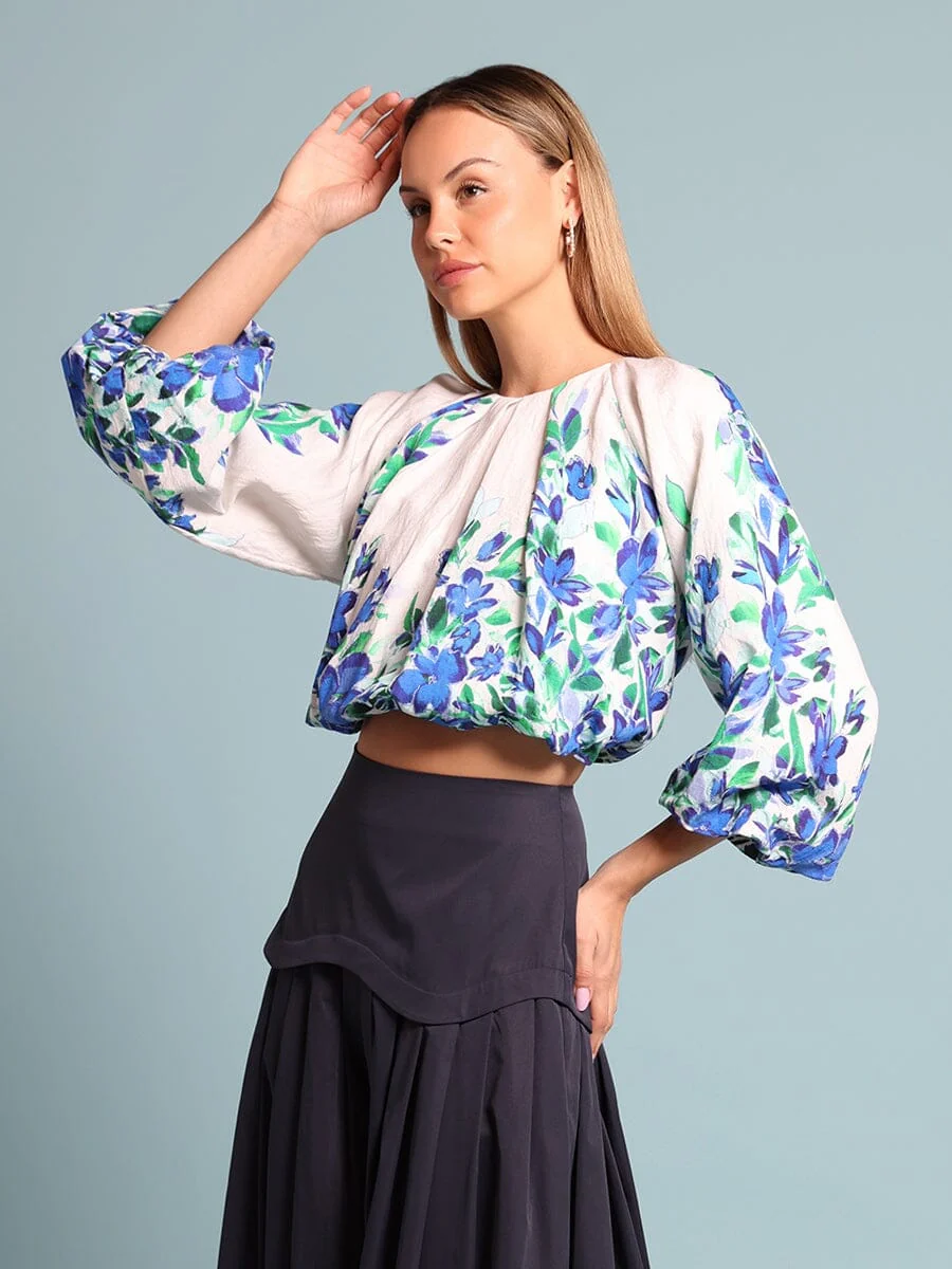 Floral print pleated top