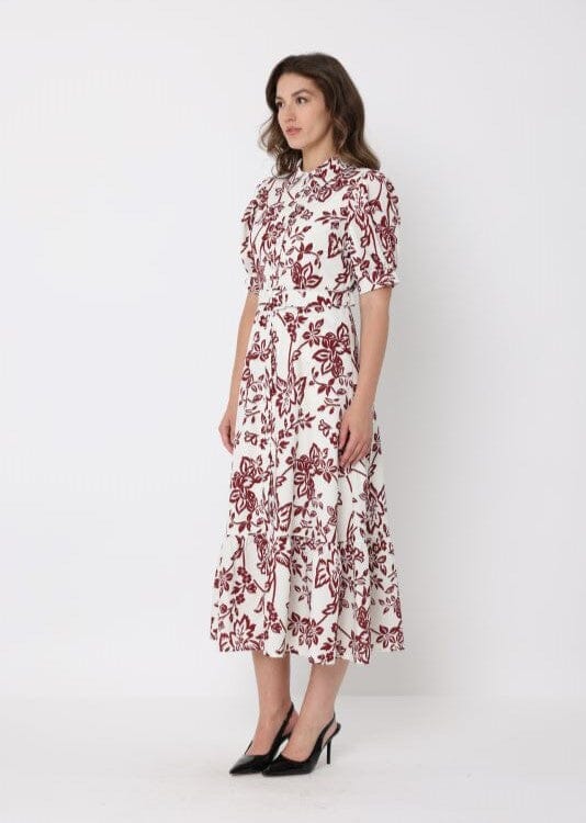Floral Print Puff Sleeve Button Down Midi Dress - Image 3