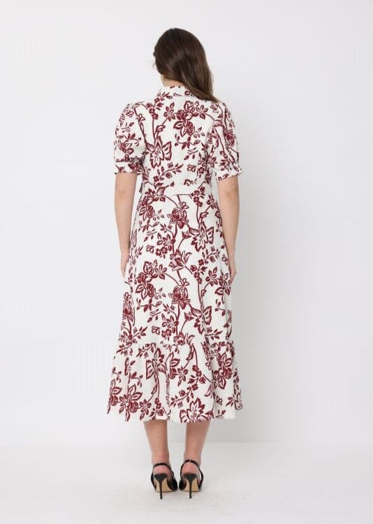 Floral Print Puff Sleeve Button Down Midi Dress - Image 4