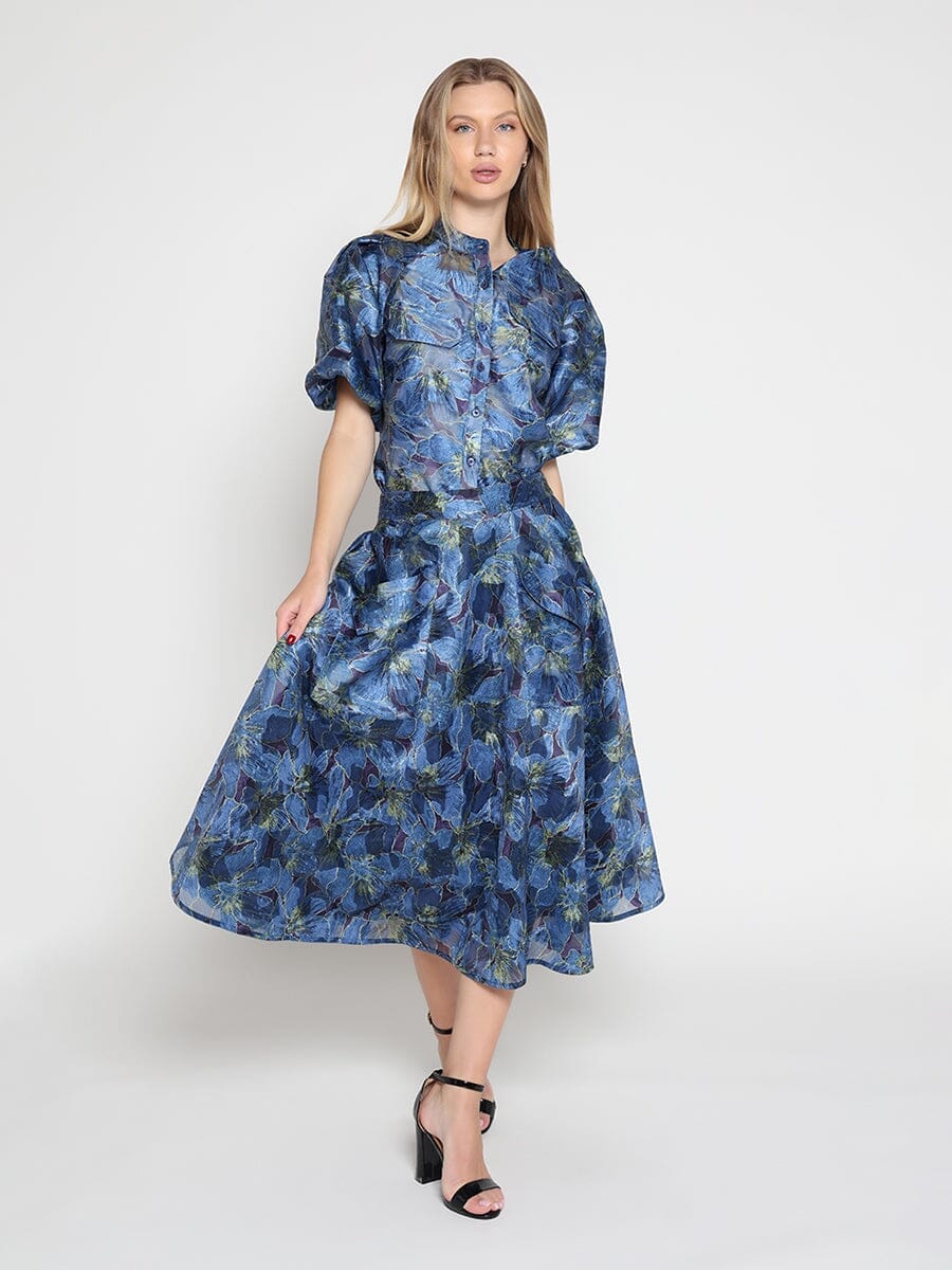 Floral Print Puff Sleeve Organza Top - Image 2
