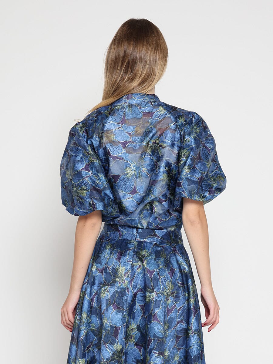 Floral Print Puff Sleeve Organza Top - Image 4