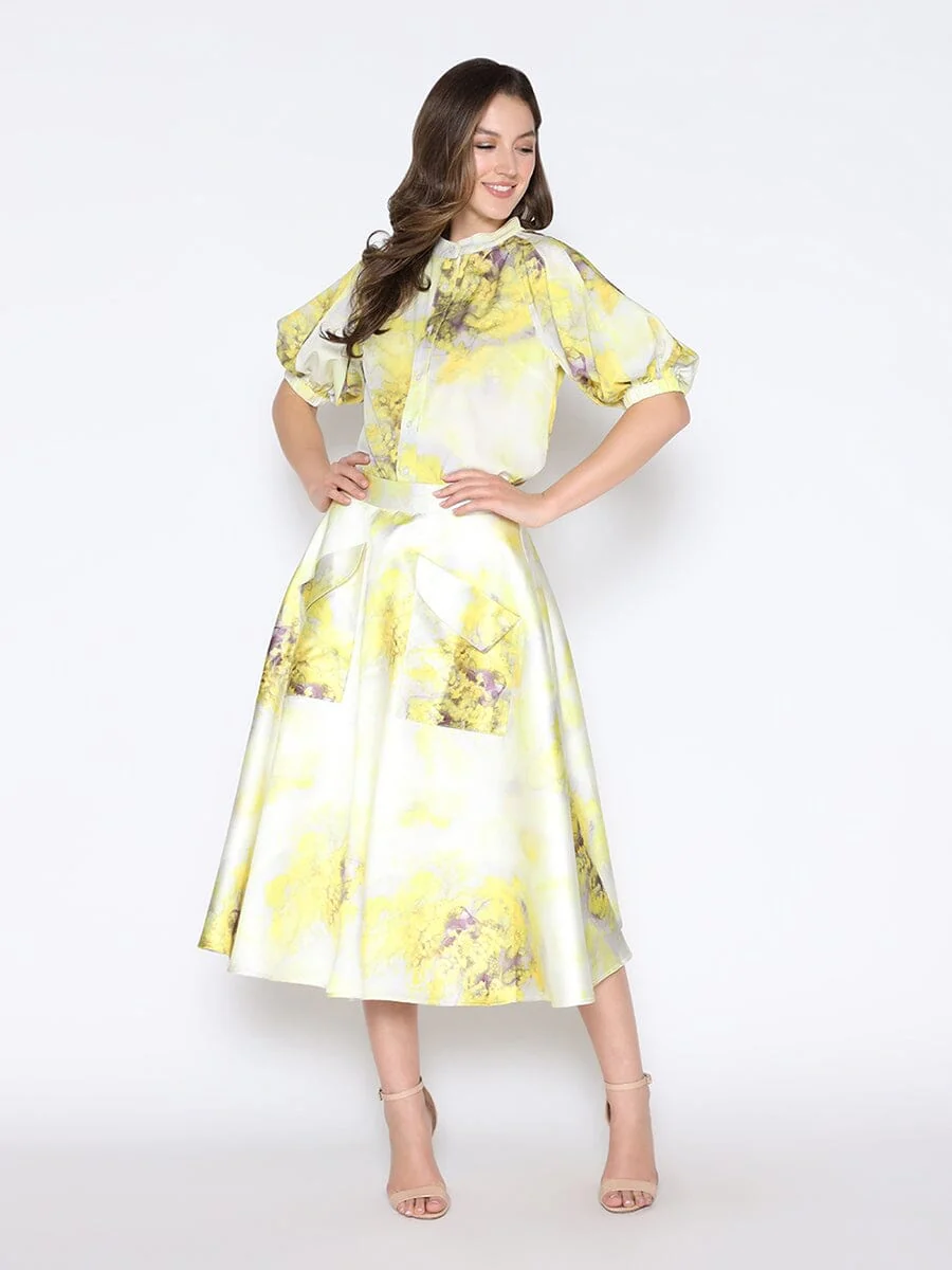 Floral Print Puff Sleeve Round Neck Shirt - Image 2