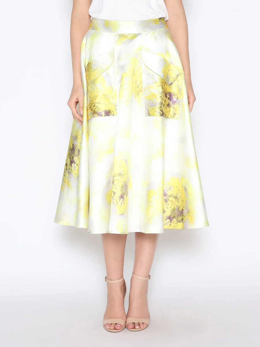 Floral Print Satin A-Line Skirt
