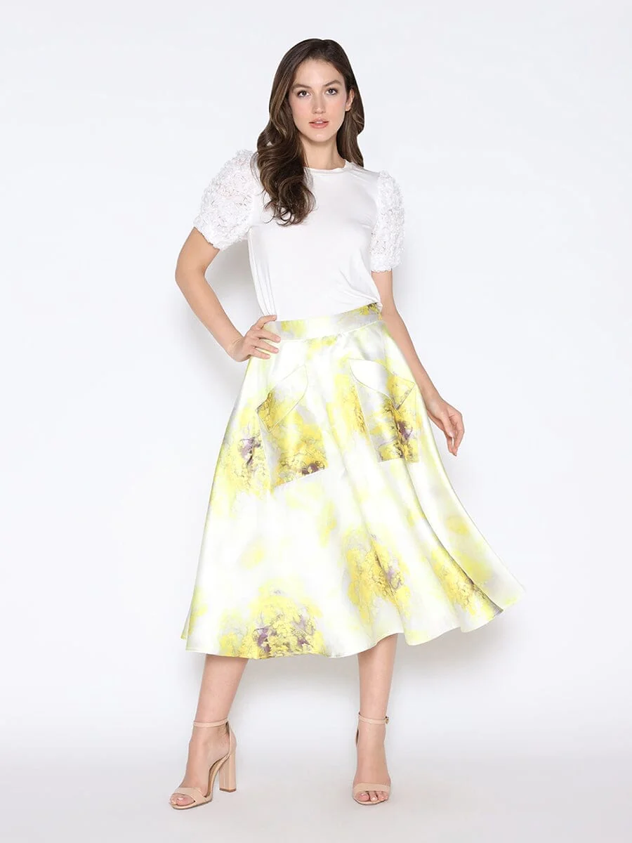 Floral Print Satin A-Line Skirt - Image 2