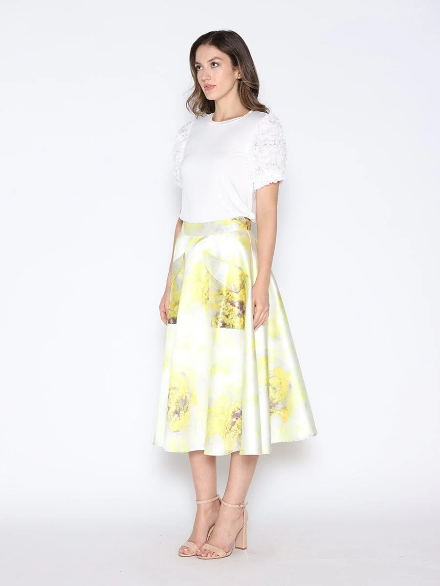 Floral Print Satin A-Line Skirt - Image 3
