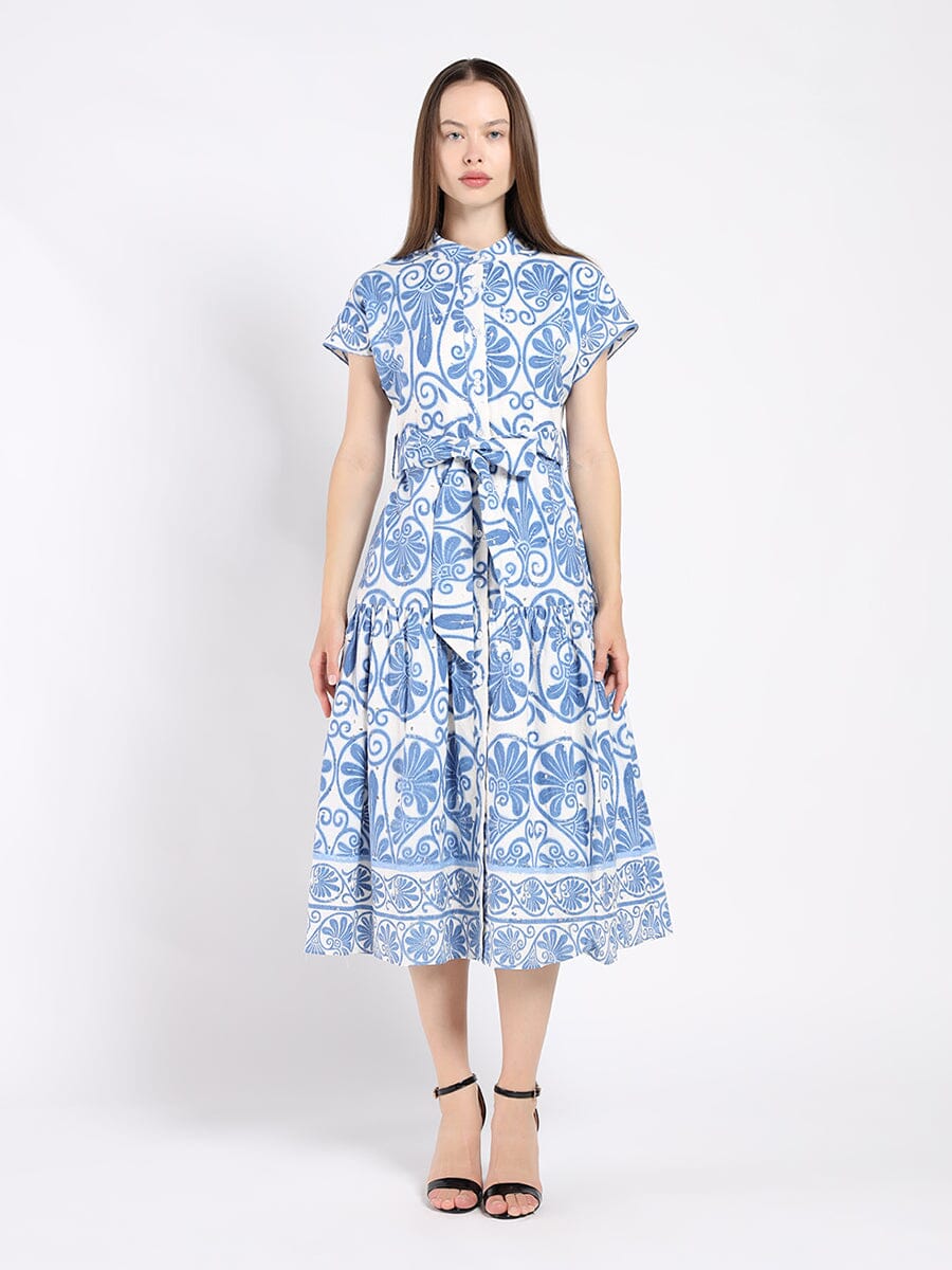 Floral Print Short Sleeve Dress with Ribbon Belt